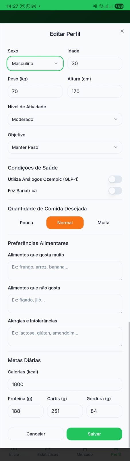 Cardápio Nutricionista